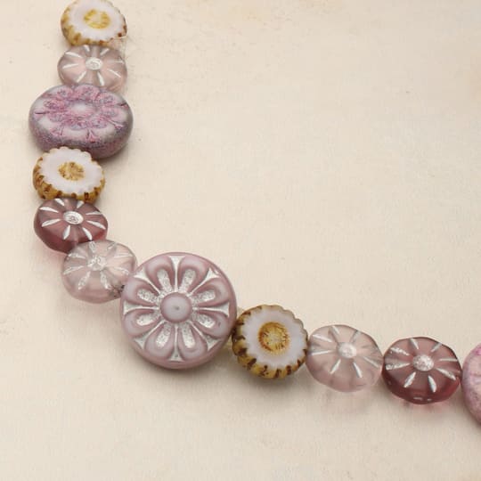 6 Packs: 13 ct. (78 total) Lavender Garden Czech Glass Flat Round Bead Mix by Bead Landing™